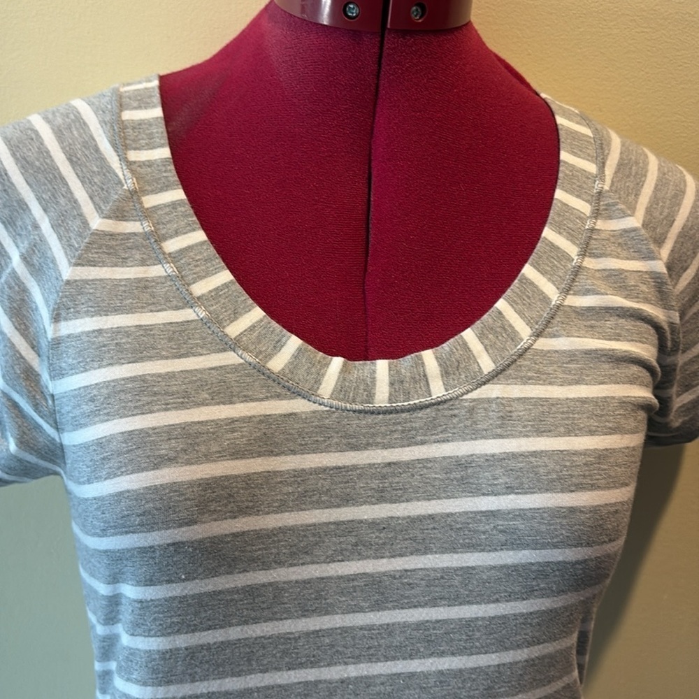 Athleta maxi dress Bodycon Pima Cotton blend Lt. Gray/ White stripes size XS